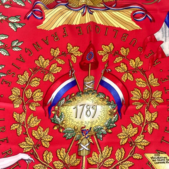 HERMES Paris 1789 Republique Francaise Blue Red Silk Scarf - Picture 9 of 14